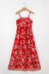 Red Floral Printed Spaghetti Strap Empire Waist Maxi Dress